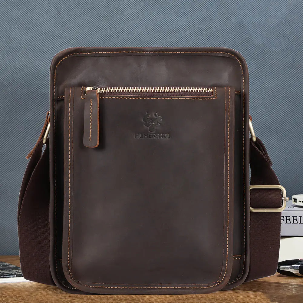 HUMERPAUL Wholesale Mens Bag Crazy Horse Leather Crossbody Shoulder Bags for Ipad Vintage Male Business Messenger Phone Pack