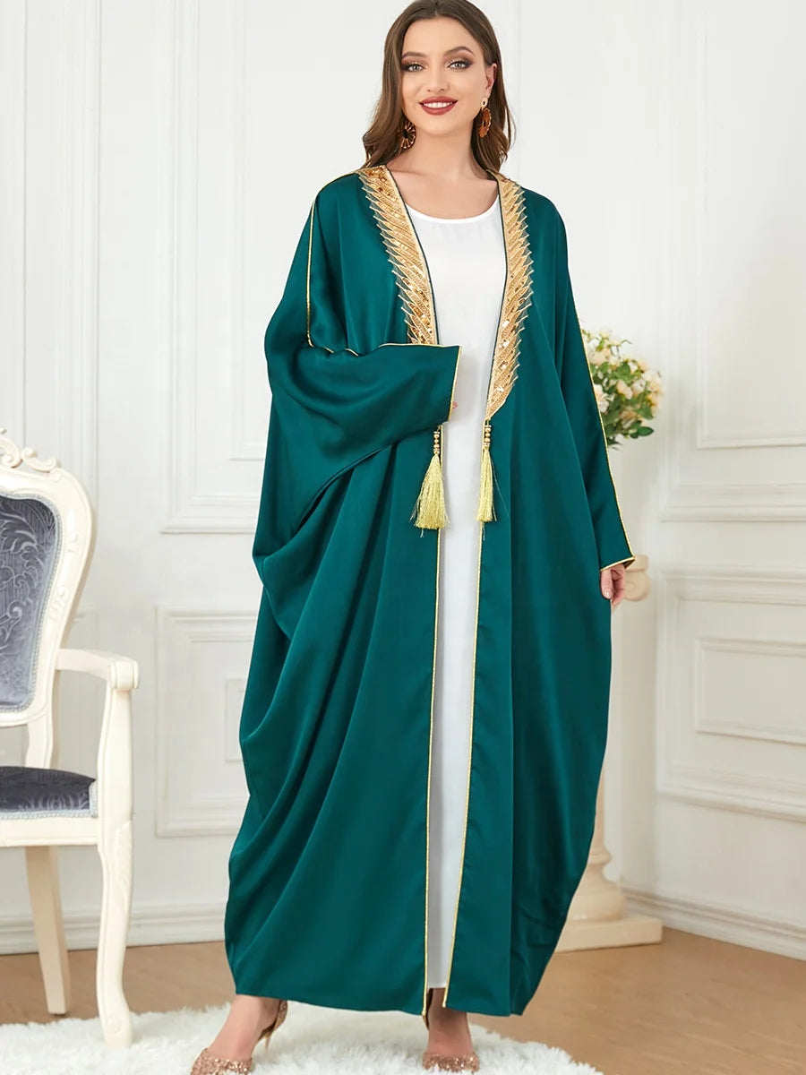 Loriya Garment Middle East Islamic Clothing EID Dubai Saudi Arab Dresses With Gold Trim Green Kaftan Abaya