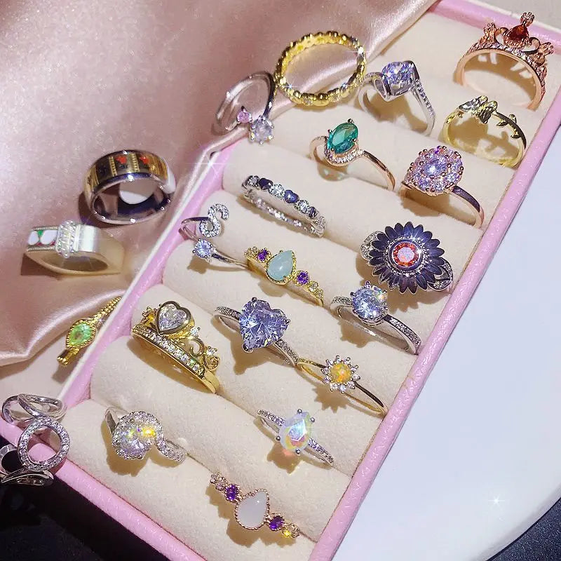 Sparkling Luxury Zircon Micro-Paved Ring Flower Shape Zirconium Geometric Wedding Ring Gold Plated Cz Zircon Bulk Ring All Mix
