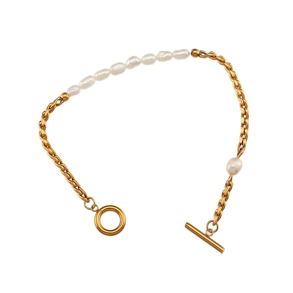 Luxury Freshwater Pearl Twist Chain Bracelet Stainless Steel 18K Gold Plated Pearl Bead Chain Bracelets