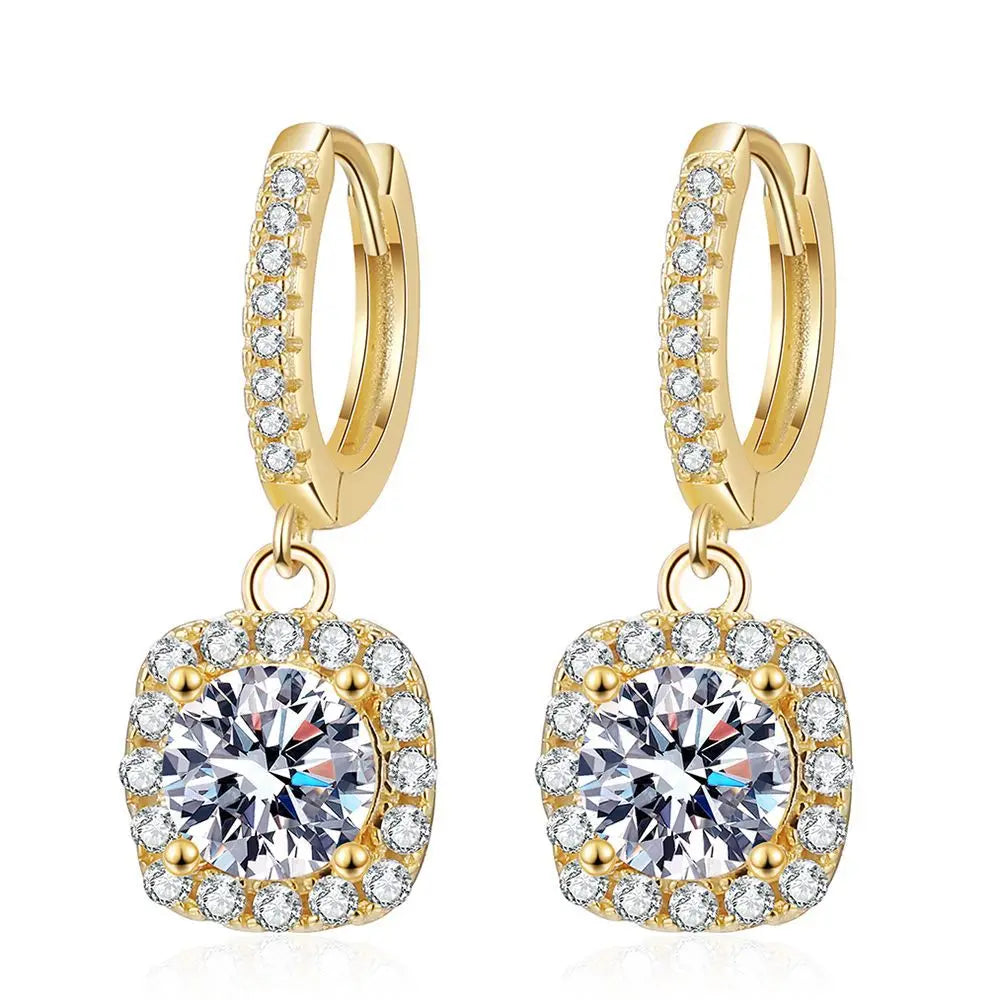 Factory Wholesale Hypoallergenic Jewelry S925 Silver Moissanite Drop Earrings Female Earrings Classic Square Bag Earrings