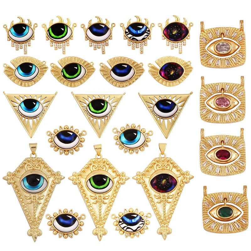 Newest Classic Amulet Turkish Blue Evil Eye Charm Pendant18K Gold Cubic Zirconia CZ PavedJewelry Necklace Bracelet Supply L30