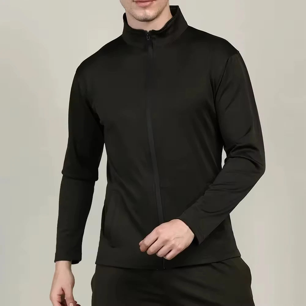 Customized Color Men's Jacket Fast Fitness Sportswear Jacket Full Zipper Pockets Stand Collar Comfortable Yoga Jacket