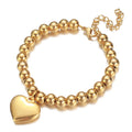 6mm Beads Bracelet with Heart Charm Gold Plated Dainty Boho Stainless Steel Bracelets Jewelry Gift for Women