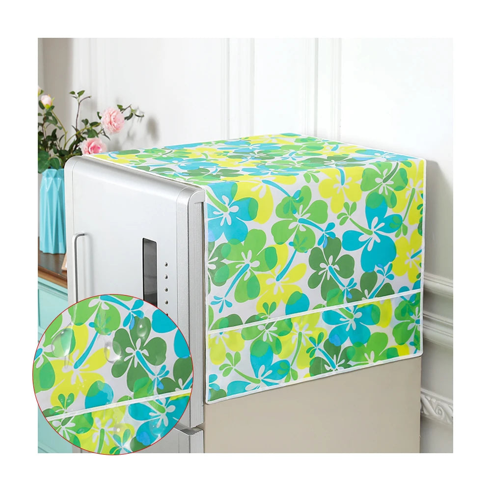 Two Doors Fridge Single-door Refrigerator Dust Proof Cover Side Storage Pockets Multi-Functional Washing Machine Top Cover PEVA
