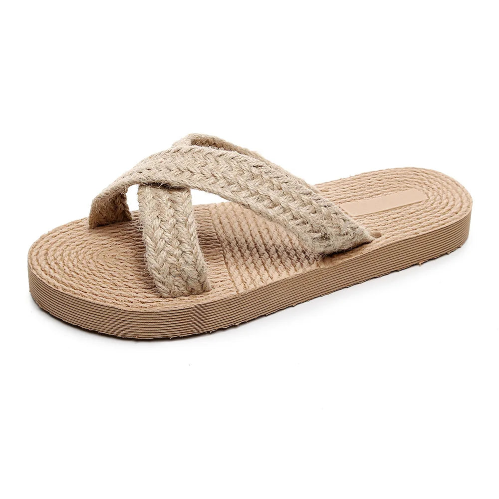Ethnic Style Korean Trend Women's Outdoor Flip-Flops Platform Straw Woven Travel Jute Sole Sandals Beach Slides for Slippers
