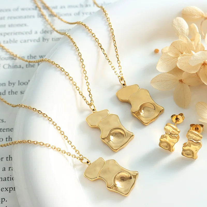 Hyperbole Irregular Geometric Jewelry Sets 18K Gold Plated Stainless Steel Abstract Geometric Necklace Earring Sets
