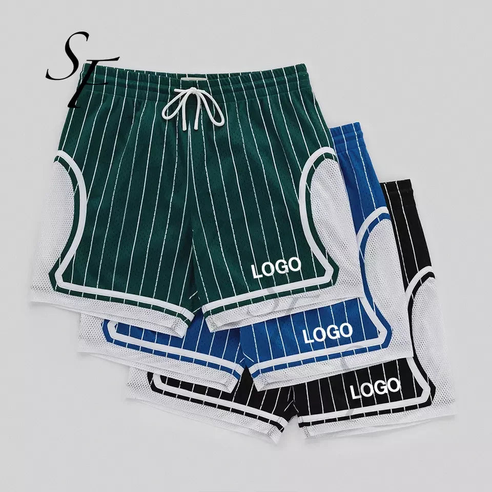 Custom Essential Shorts Embroidery logo Stripe Printing Loose Mesh Vintage Breathable Men's Casual Jogger Basketball Shorts