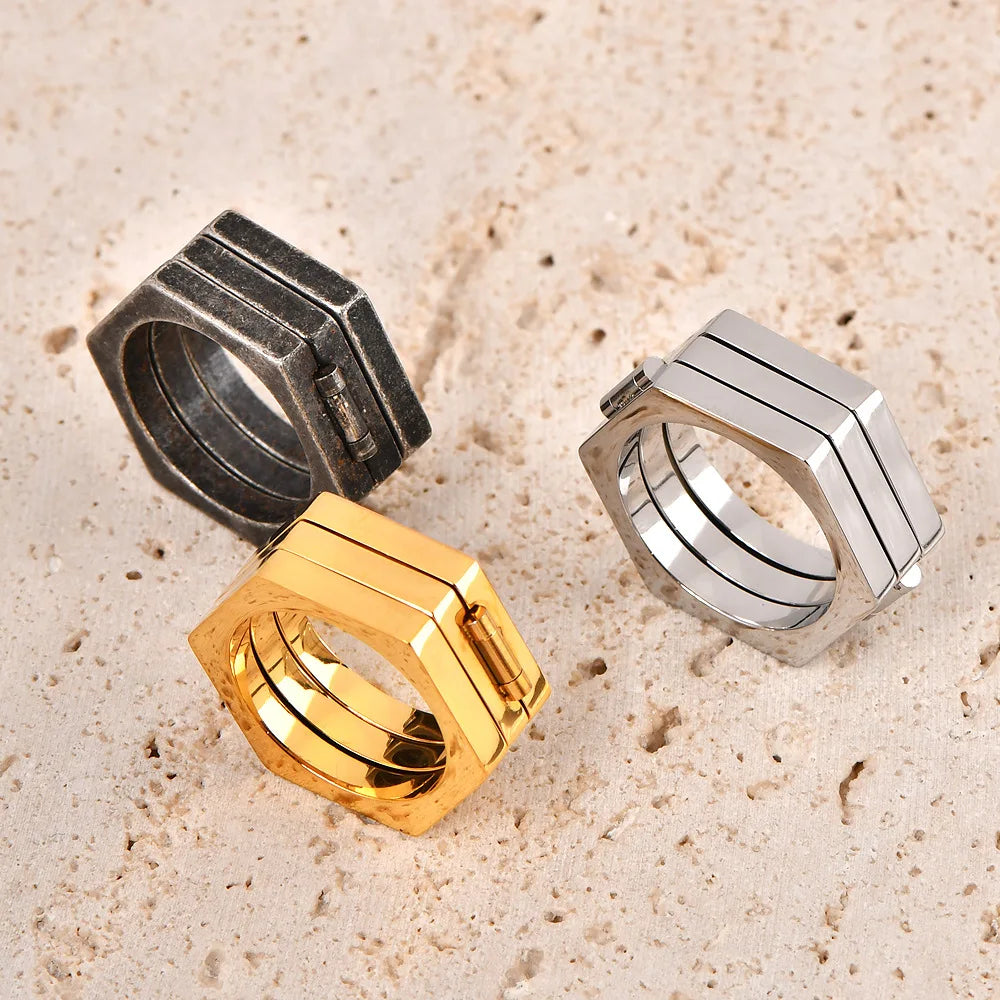 Anillo De Acero Inoxidable Multi-sided Simple Retro Titanium Steel Men's Ring Vintage Stainless Steel Stacking Punk Ring for Men
