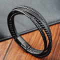 Hot Selling Creative Mens Leather Bracelet With Magnetic Clasp Multi-layer Braided Leather Black Natural Stone Beaded Bracelets
