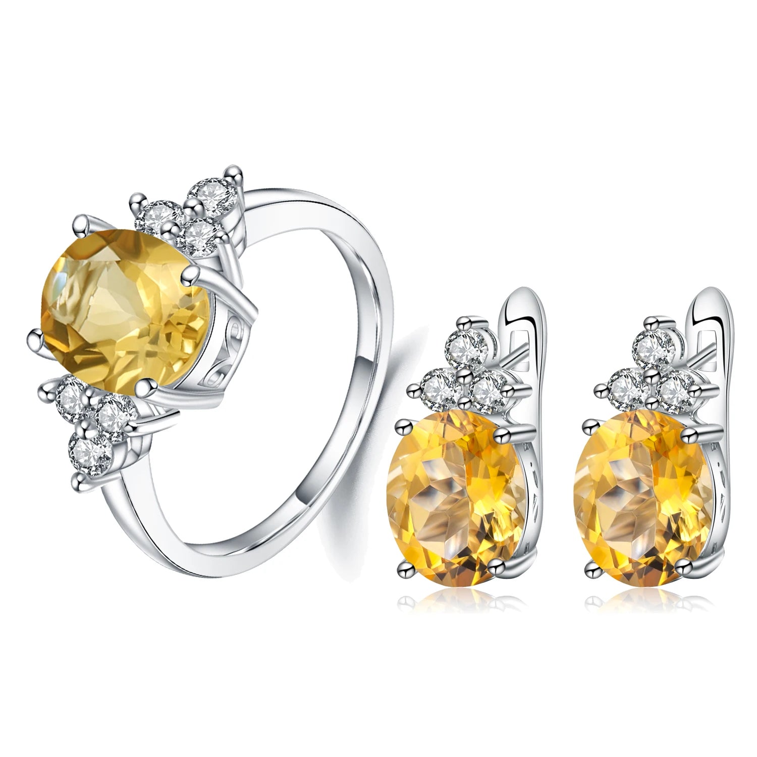 F0066 Abiding Fine Jewelry Good Selling Jewelry Silver 8x10mm Citrine Natural Gemstone 925 Jewelry Wedding Set