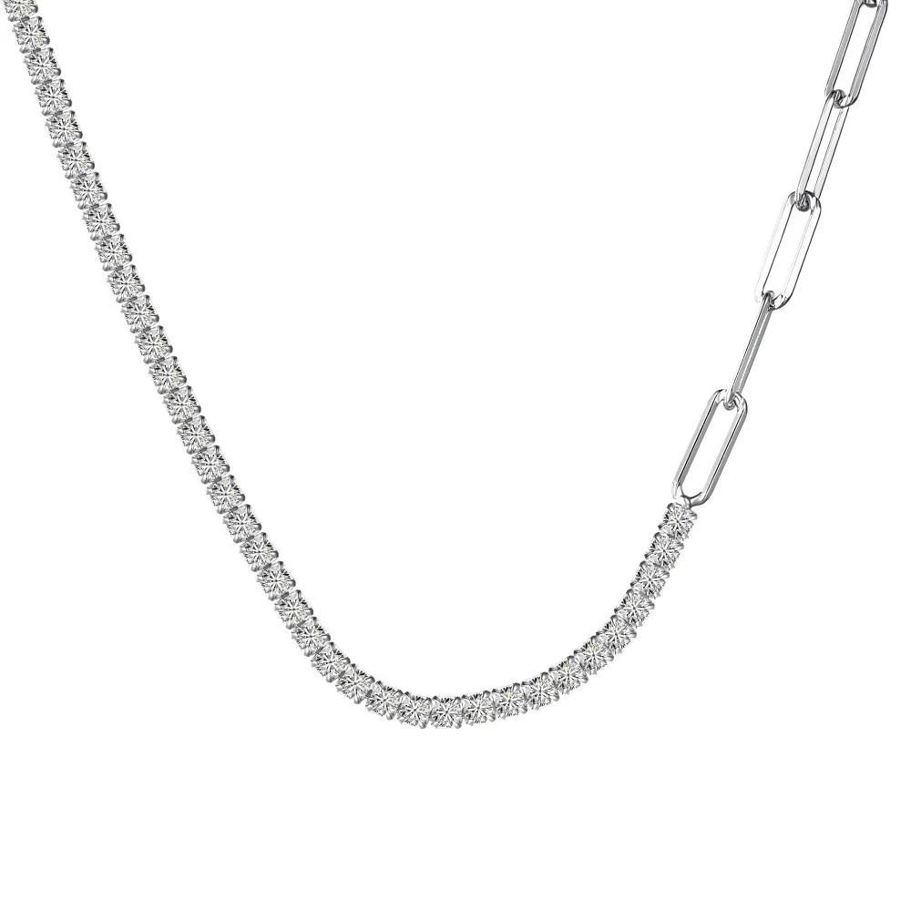 Dylam Delicate 925 Sterling Silver Rhodium Gold Plated Splice Paperclip Chain 5A Cubic Zirconia Stone Tennis Jewelry Necklaces