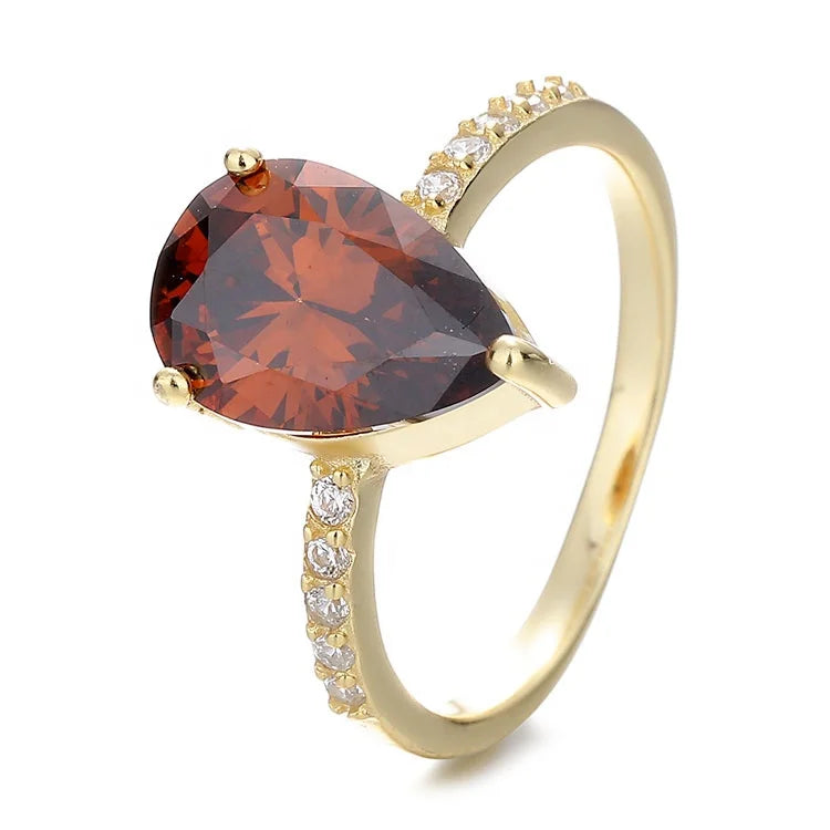 Fine Jewelry Solitaire Rings Pure Silver 925 Pear Shape Gold Plated Band Rings for Women