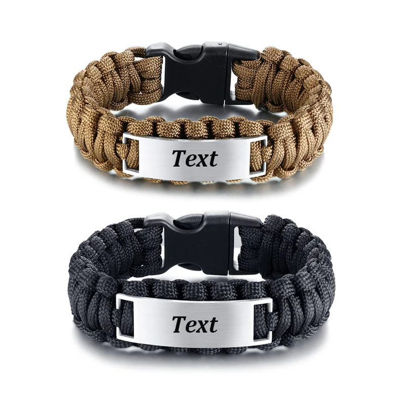 Manufacturing Wholesale Custom logo Stainless Steel Plate Paracord Survival Bracelet for Men Bracelet