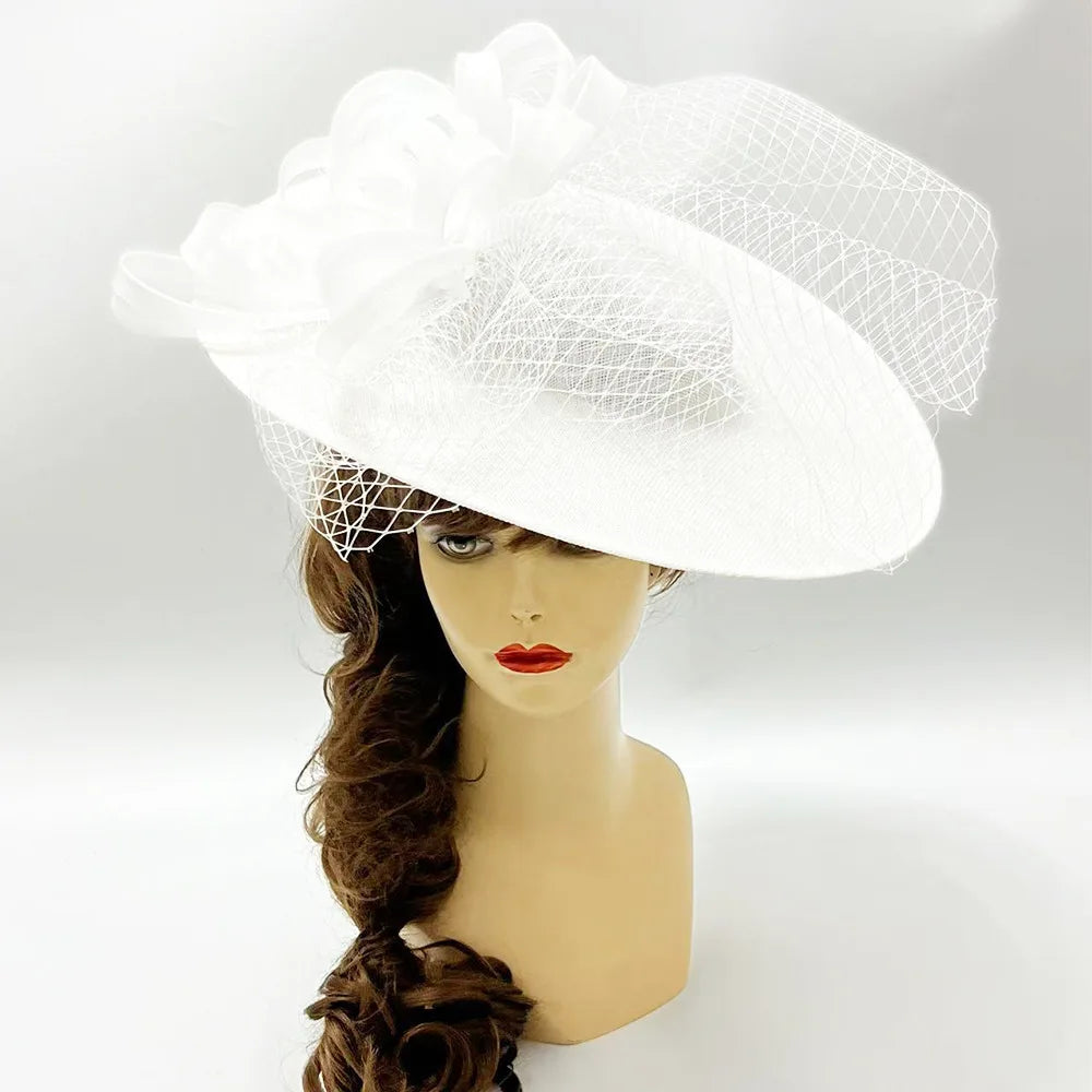 Peach Dark Pink Elegant Royal Fascinator 38cm Festival Kentucky Derby Hats Tea Party Wedding Hairband 's for Women Pour Femmes