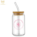 Clear Beer Glasses 12oz 16oz Double Walled High Borosilicate Glass Can Cup With Bamboo Lid and Straw Beer Stein