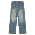 Streetwear Mens Denim Baggy Jeans Stonewashed Button Summer Autumn Winter Retro Distressed Straight Wide-leg Loose