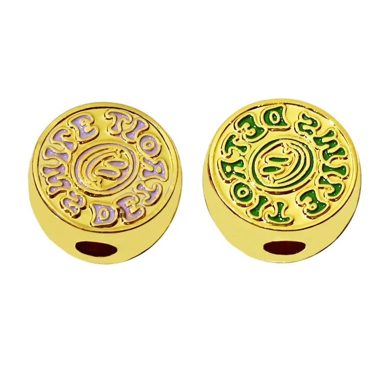 Custom Enamel Bracelet Accessory Metal Flat Beads Gold Plated Bulk Pendant for Jewelry Making
