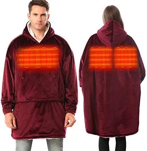 Winter Heated Hoodie Blanket Supplier Custom Oversized 100% Polyester Fleece Electric Wearable Hoodie Blanket