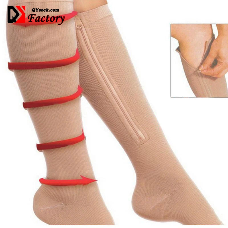 Hot Sale High Open Toe Support Knee Stockings for Men Women Leg-slimming Long Zipper Compression Slimming Sock