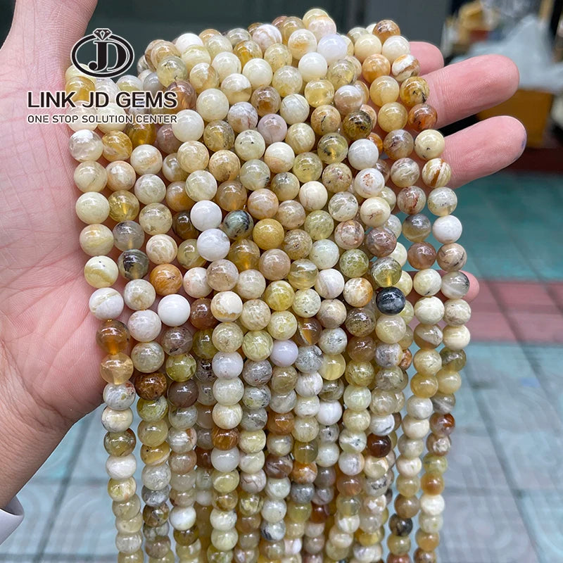 JD 6mm 8mm 10mm Pick Size Natural Yellow Opal Stone Smooth Round Shape Loose Beads for Jewelry Making