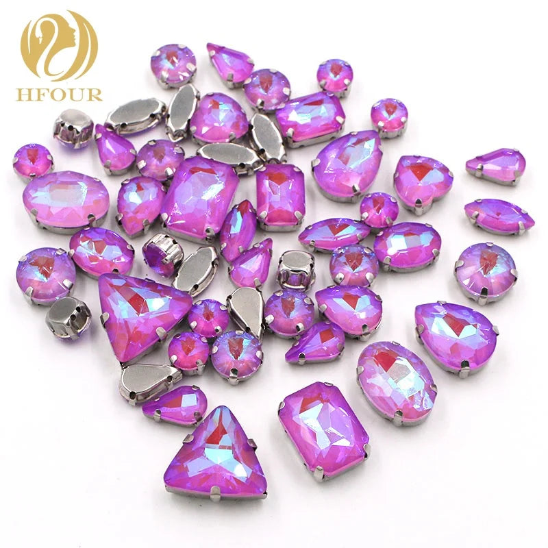 Wholesale 3D Mixed Crystal Rhinestones Flatback Violet AB Mocha Candy Color with Claw for Loose Dress Decoration