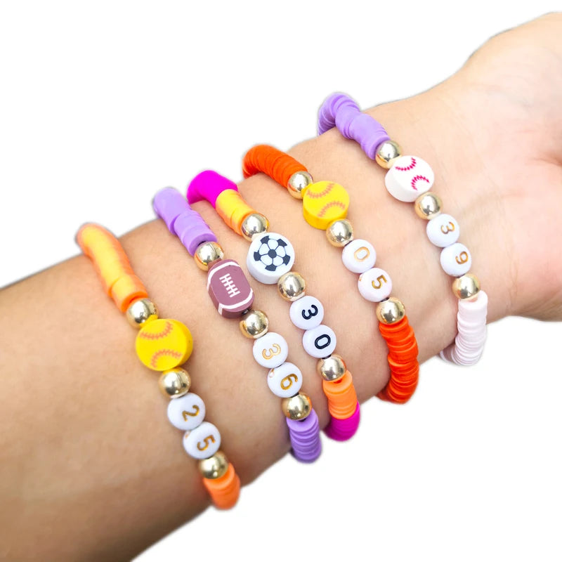 Sports Tennis Letter Inspired Game Day Accessories Gift Polymer Clay Baseball Stackable Friendship Bracelets