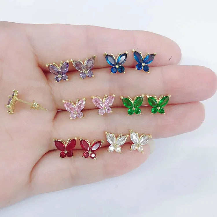 EC1852 Hot Sale Dainty Minimalist 18K Gold Plated CZ Micro Pave Crystal ButterflyStuds Earring for Ladies