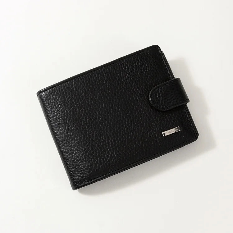 HASSION Custom Short Bifold RFID Leather Wallet Open Closure Cardholder with 2 ID Windows and Polyester Lining