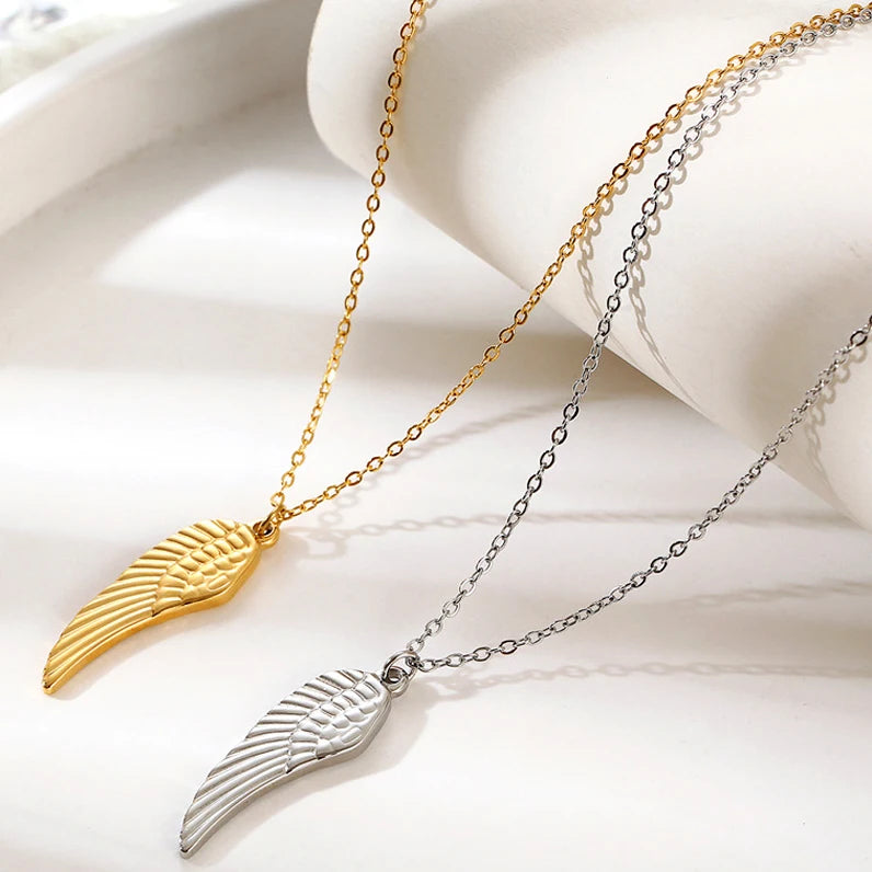 Luury Tarnish Free Silver 18K Real Gold Plated 316L Stainless Steel Angel Wing Pendant Necklace Jewelry for Women