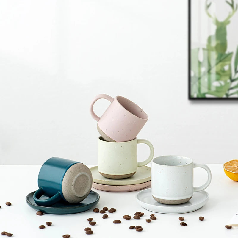Morandi Color 150ml Ceramic Mini Espresso Cups Set Demitasse Mugs with Saucer Pottery Tea Cups & Saucers