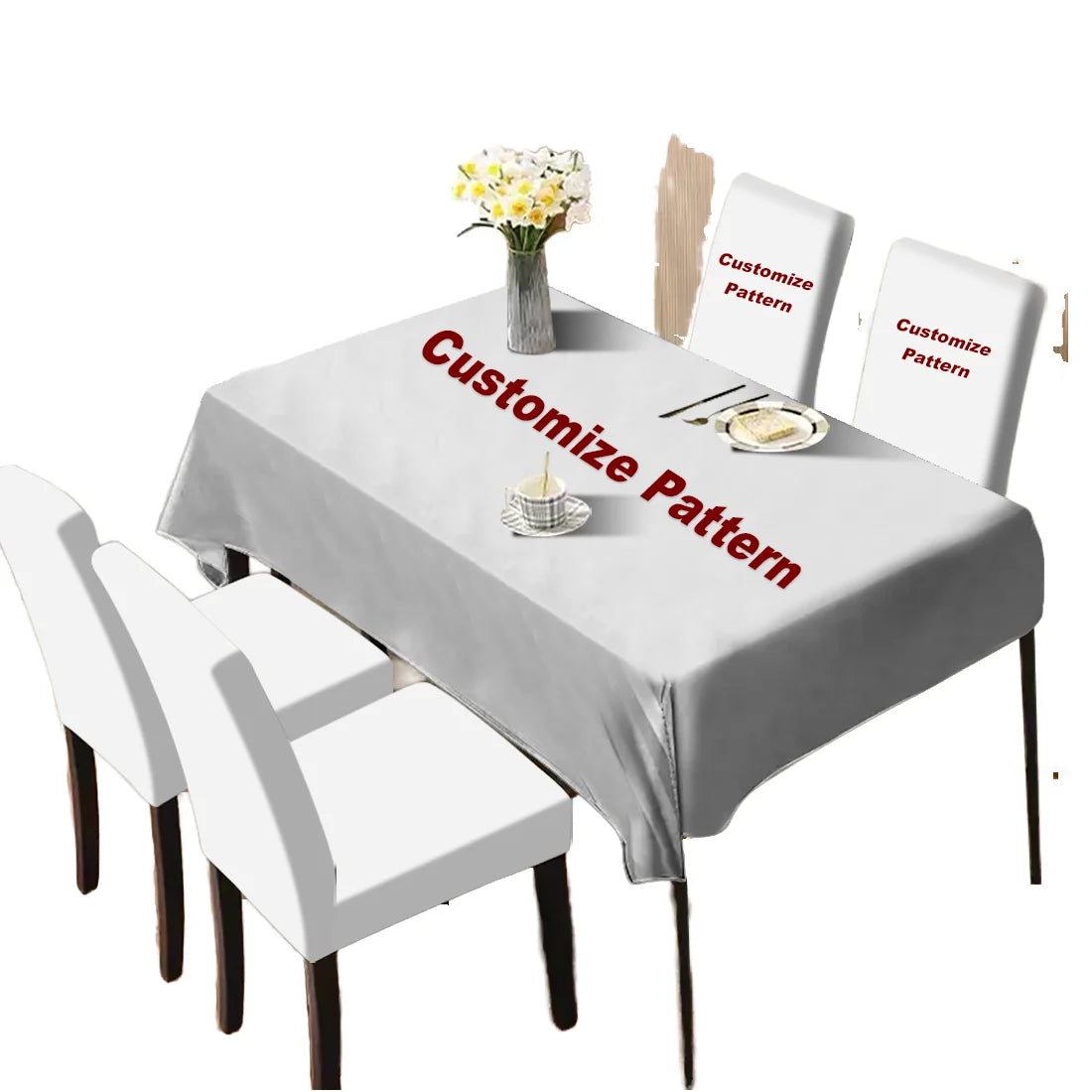 Customizable Printed Floral Tablecloth with Lace Trim Squares Dinner Table Cover for Kitchen Dining Tabletop Home Parties Decor