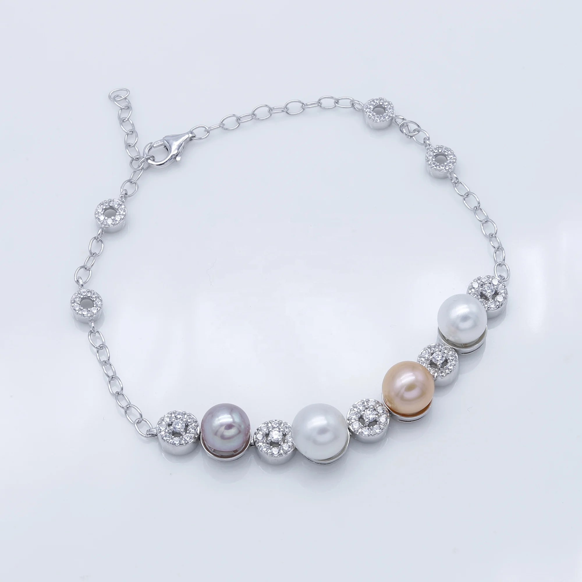 B140 6-8mm 925 Sterling Silver Gold Plated Wholesale Freshwater Pearl Charm Bracelet Mounting Fancy Jewelry Resizable for Women