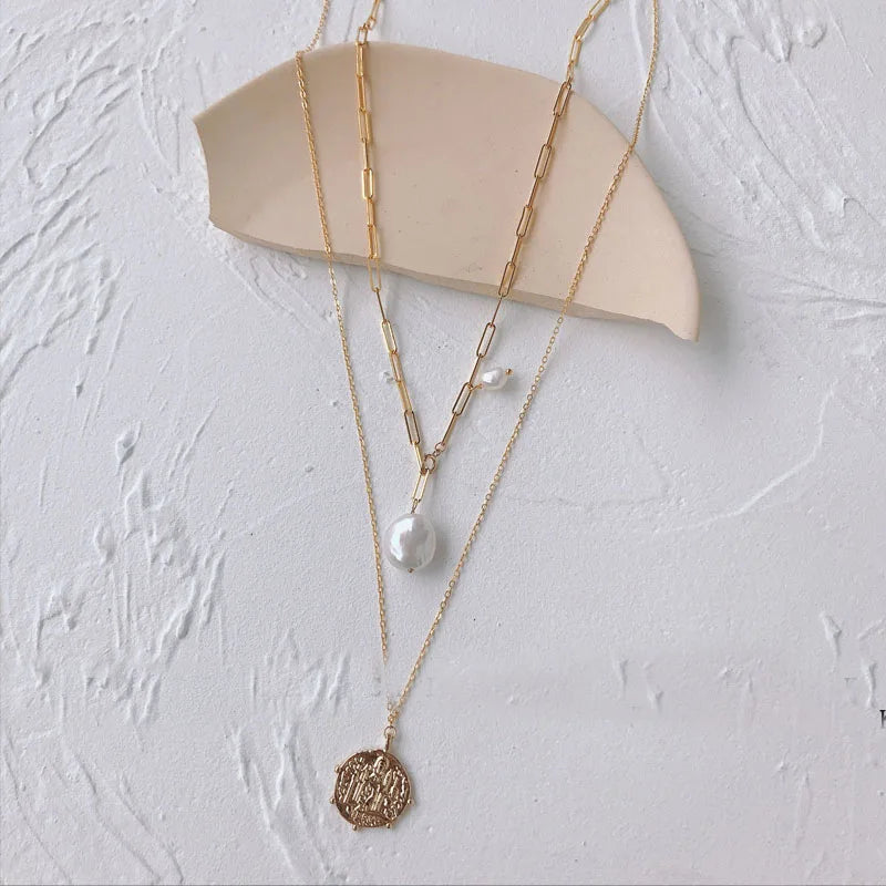 GN134 14K Gold Filled Necklace Baroque Pearl Pendant Women Jewelry