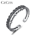 CZCITY Sterling Silver Two Line 925 Women's Big Chain High Quality Resizable Zircon for Woman Finger Ring