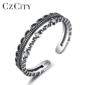 CZCITY Sterling Silver Two Line 925 Women's Big Chain High Quality Resizable Zircon for Woman Finger Ring