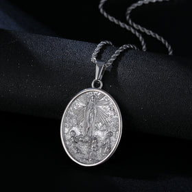 Couple Valentine Gift Jewelry Pendant Accessories Stainless Steel Men Women Portrait Retro Virgin Mary Rope Chain Necklace