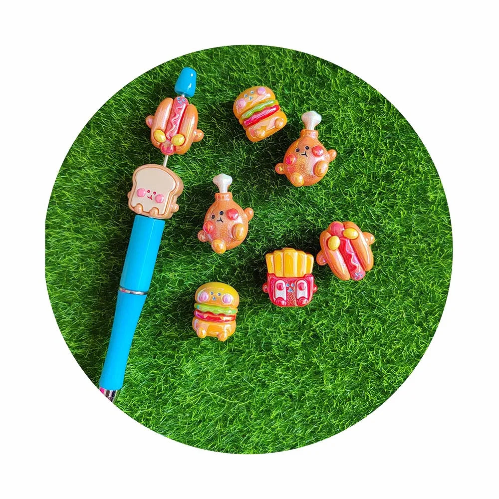 Loose Spacer Beads with Hole Fries Burger Acrylic Beaded 100pcs DIY Craft Fit Ballpoint Pen Bracelet Decoration