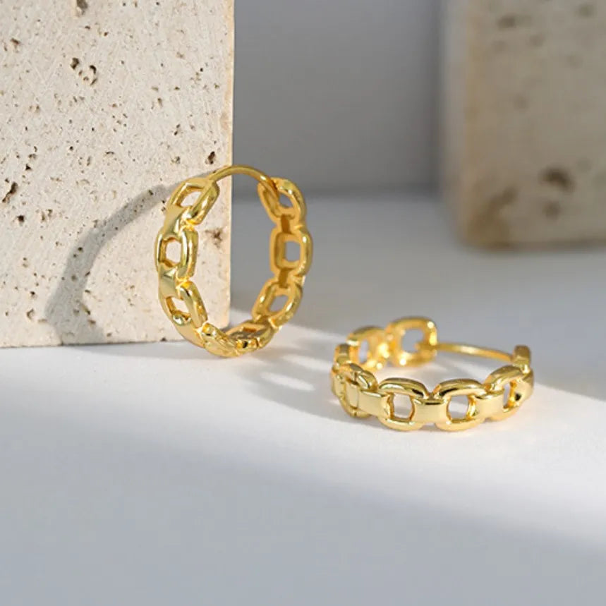 Chain Design Hoop Earrings Silver 925 Jewelry Rhodium or 18K Gold Jewelry Hoop Earrings for Women