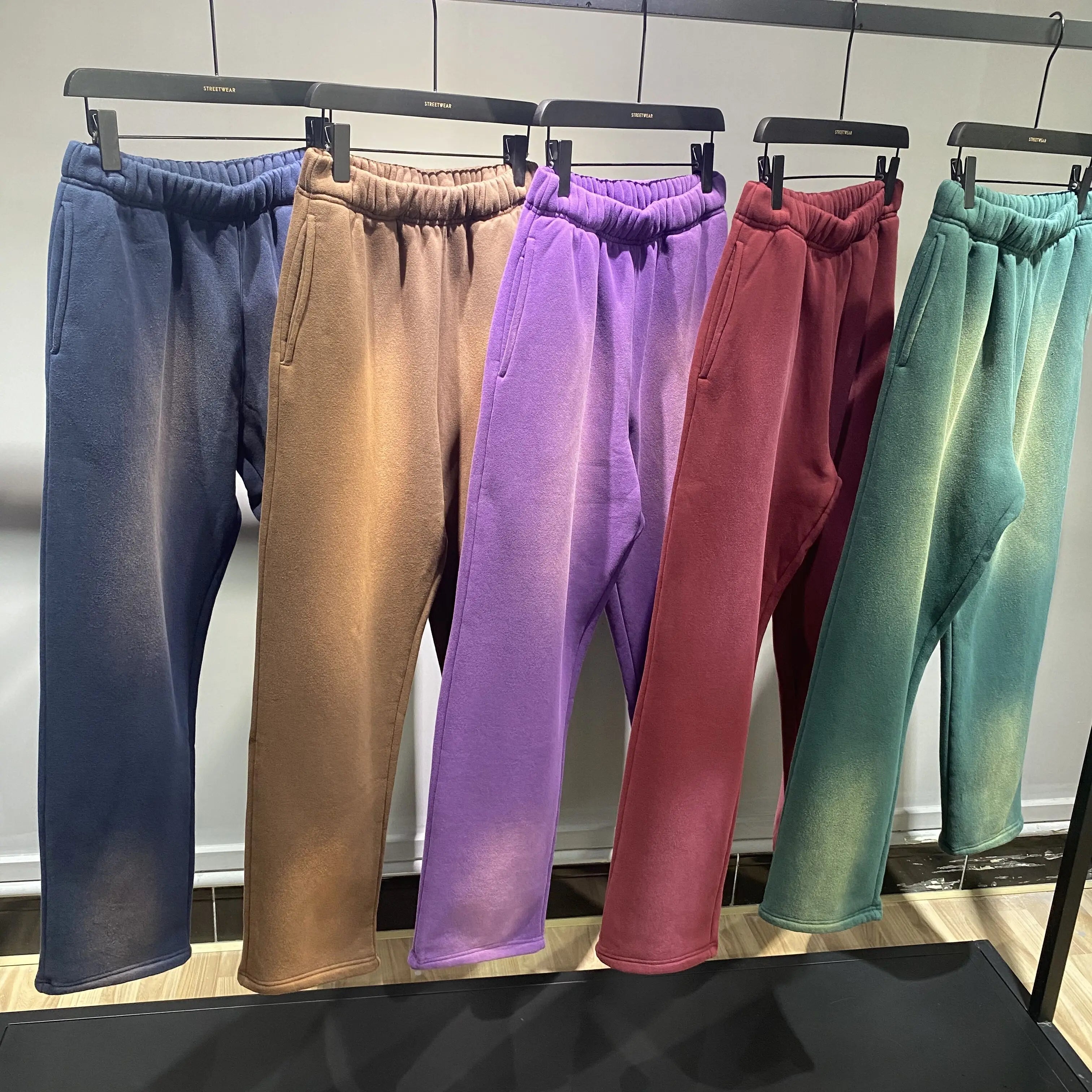 Designer Custom Luxury Men's French Terry Straight Leg Sweatpants Cotton Mid Waist Washed With Custom Logo