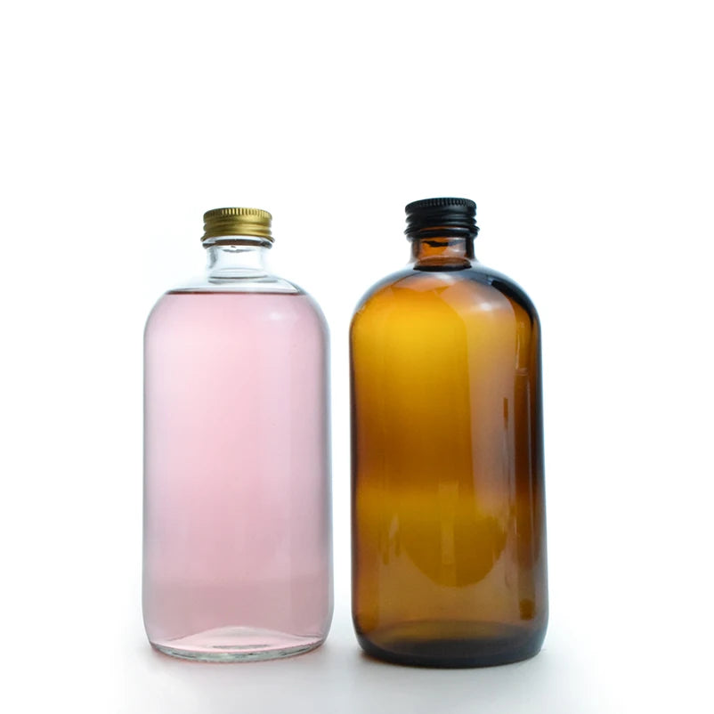 Factory Price 8oz 16oz Clear Amber Boston Round Coffee Beverage Juice Kombucha Glass Bottle 500ml for Liquor