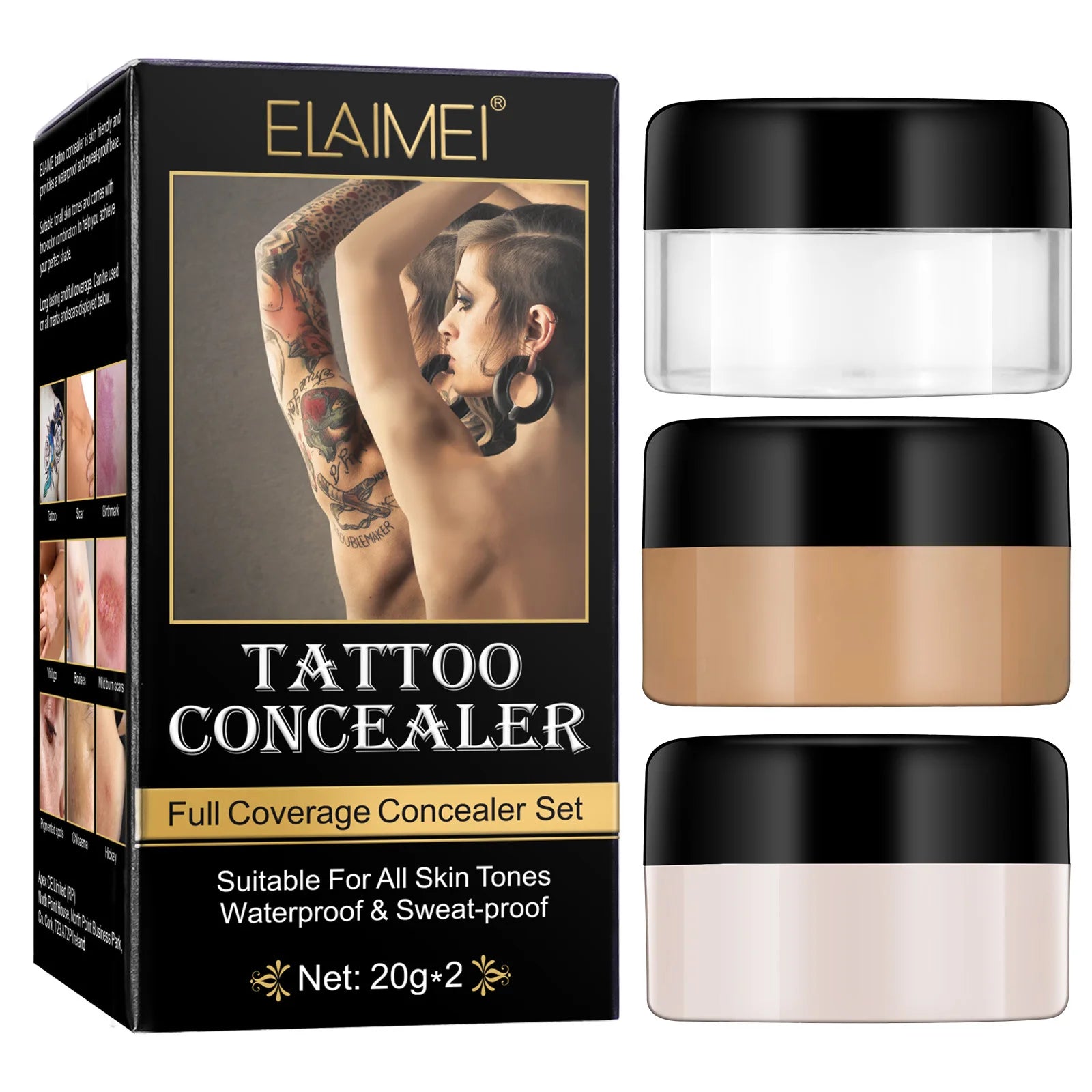 New Trend Two-Tone Tattoo Concealer Set Makeup Waterproof Sweatproof Full Coverage Tattoo Concealer for Face Body Arms Legs