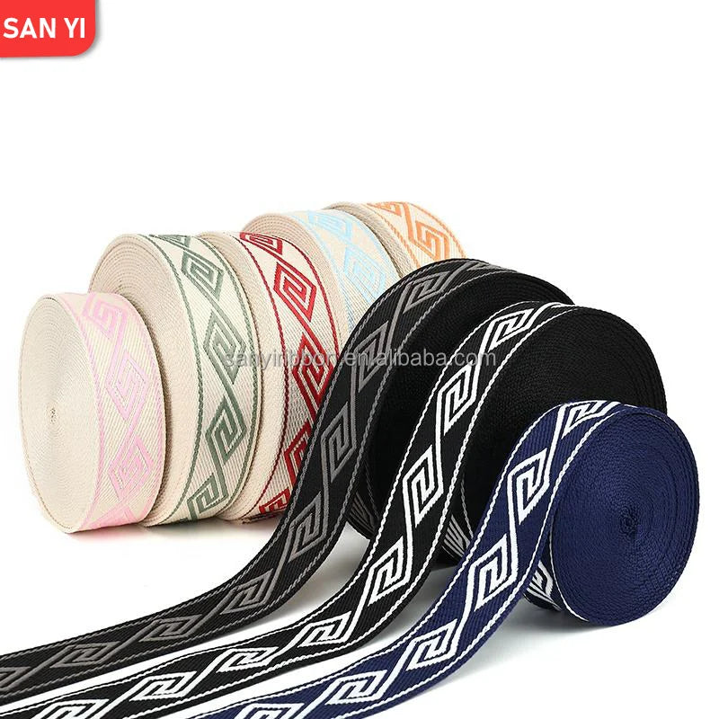 hot-sale check pattern 50mm Polyester Jacquard Webbing strap for bag strap wear-resisting seat belt strap Luggage strap