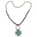 Best-selling Vintage Ethnic-style Handmade Bronze Chain with Natural Stone Cross Leaves and Multi-element Pendant Necklace