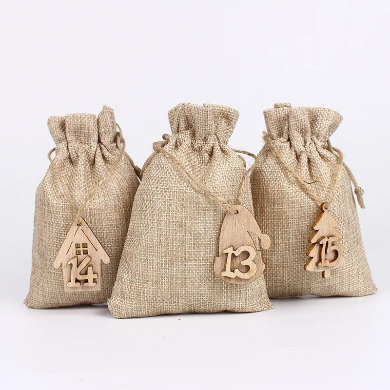 New Christmas Set Burlap Bag Christmas Calendar Countdown Hanging Bag Packaging Gift Bag Set