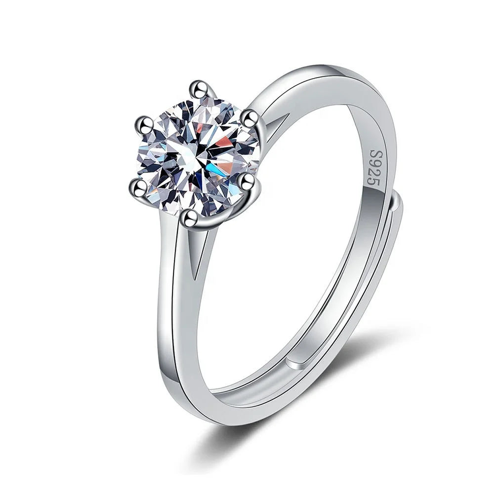 Wholesale Classic 925 Sterling Silver VVS Moissanite Diamond Solitaire Engagement Open Ring Wedding Jewelry for Women