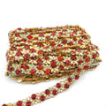 Gold Metal Red Color Rhinestone Fringe Trim Rhinestone Trimming Chain Decorative Jewelry Trimming for Carnival Costumes