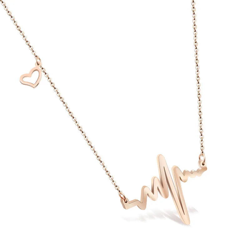 Made in China ECG Stainless Steel Ladies Jewelry 18K Gold Women Heart Necklace
