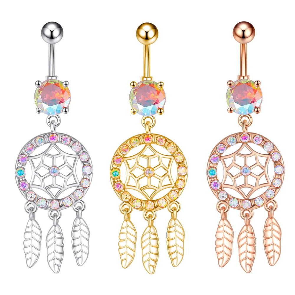 Set 10 Colorful Zircon Dream Catcher Belly Button Piercing Rings 316L Stainless Steel Gold Navel Ring Stud Jewelry for Wedding