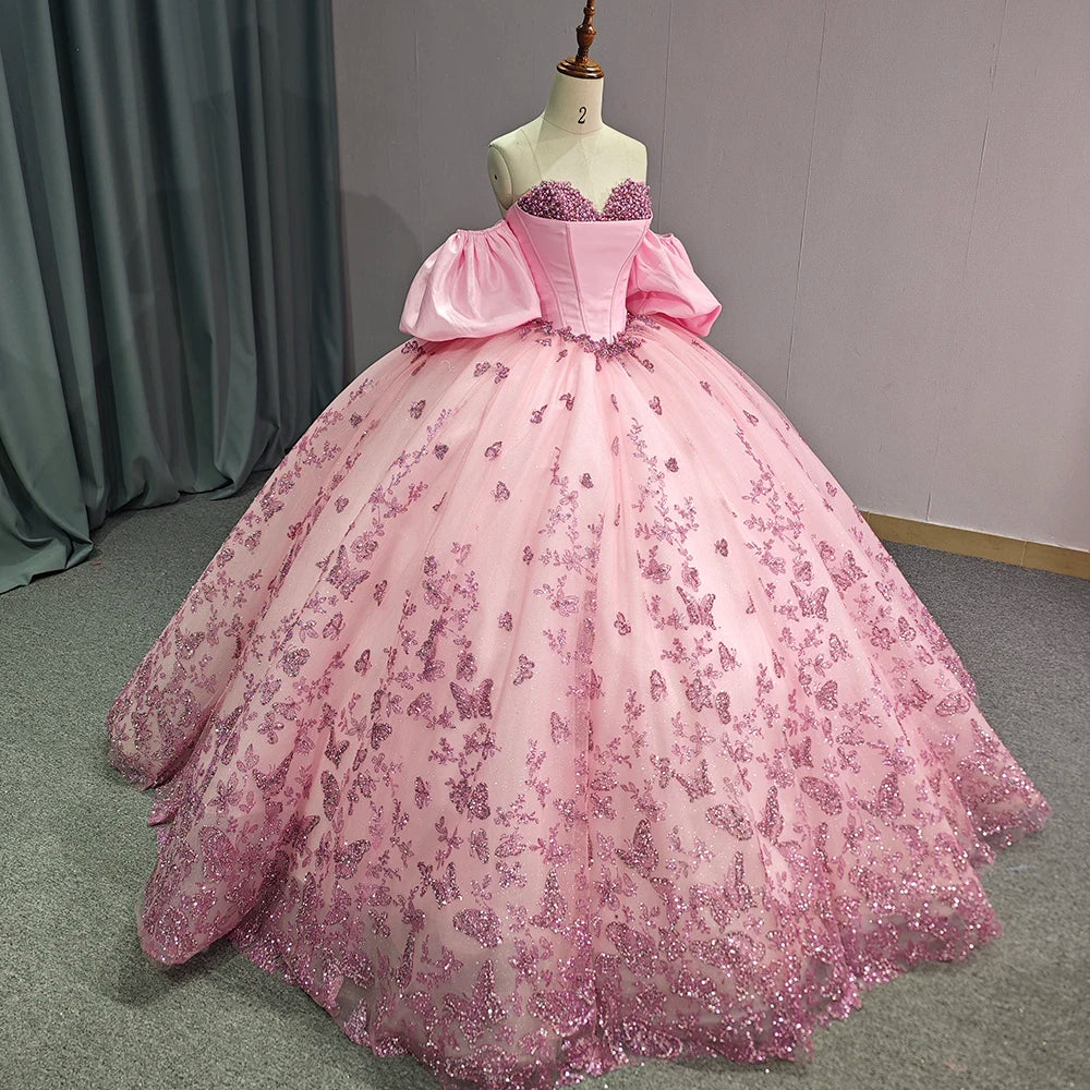 Jancember 6793 Shiny Pink Pearls Empire Quinceanera Dresses for 15 Girls